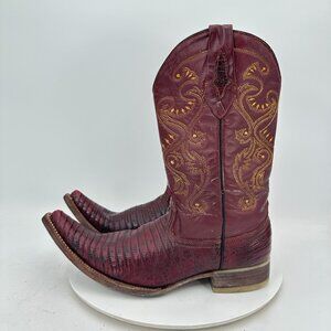 Potrillo Salvaje Men Size 9 Brown Lizard Leather Pointed Toe Western Cowboy Boot